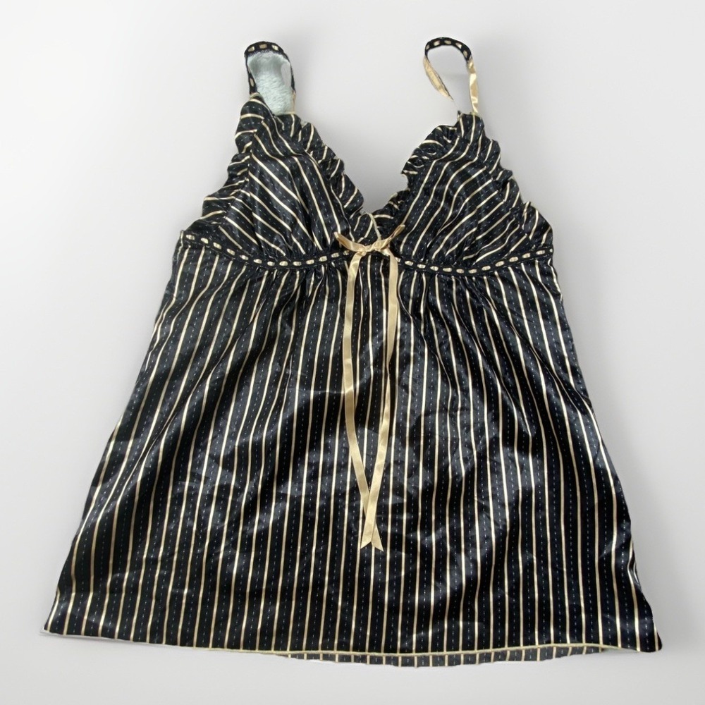 VTG‎ Cinema Etoile Seductive Wear Cami Top Womens M Black Striped Babydoll Fairy